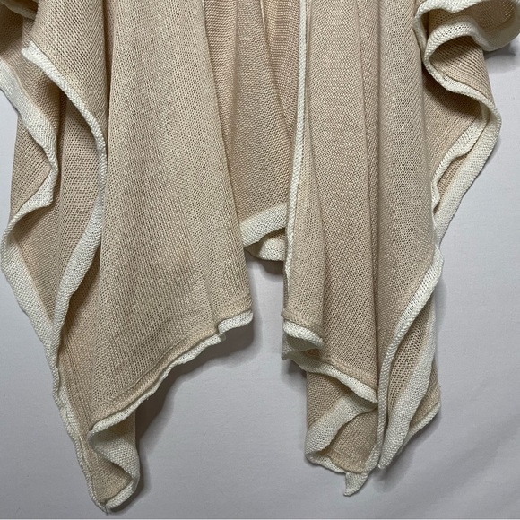 Chico's Linen Knit Contrast Trim Wrap Ruana Beachy Coastal One Size Beige Cream - Picture 10 of 12